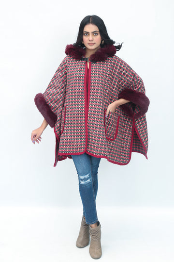 Hooded Fur Cape Shawl